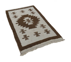 Tulu Beige Geometric Cotton Wool Handmade Area Rug 3'8'' x 5'8''
