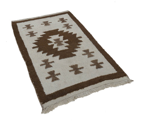Tulu Beige Geometric Cotton Wool Handmade Area Rug 3'8'' x 5'8''