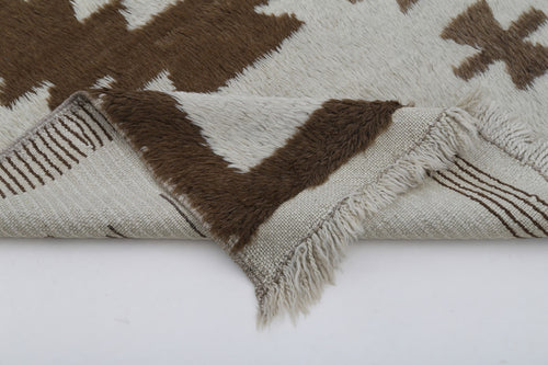 Tulu Beige Geometric Cotton Wool Handmade Area Rug 3'8'' x 5'8''