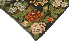 Moldovian Floral Black Floral Cotton Wool Goat Hair Handmade Rug 5'11'' x 10'11''