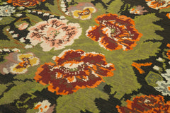 Moldovian Floral Black Floral Cotton Wool Goat Hair Handmade Rug 5'11'' x 10'11''