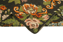 Moldovian Floral Black Floral Cotton Wool Goat Hair Handmade Rug 5'11'' x 10'11''