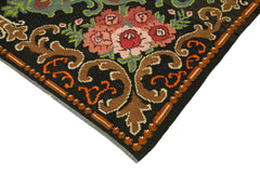 Moldovian Floral Black Floral Cotton Wool Goat Hair Handmade Rug 6'11'' x 10'6''