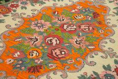 Moldovian Floral Black Floral Cotton Wool Goat Hair Handmade Rug 6'11'' x 10'6''