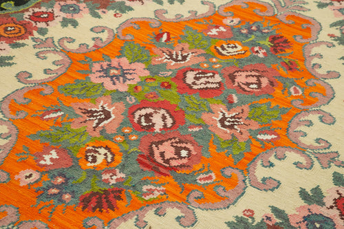 Moldovian Floral Black Floral Cotton Wool Goat Hair Handmade Rug 6'11'' x 10'6''