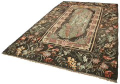 Moldovian Floral Brown Floral Cotton Wool Goat Hair Handmade Rug 6'7'' x 10'10''