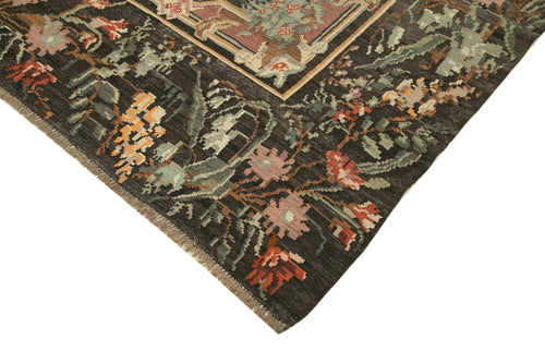 Moldovian Floral Brown Floral Cotton Wool Goat Hair Handmade Rug 6'7'' x 10'10''