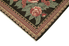 Moldovian Floral Black Floral Cotton Wool Goat Hair Handmade Rug 7'8'' x 10'10''