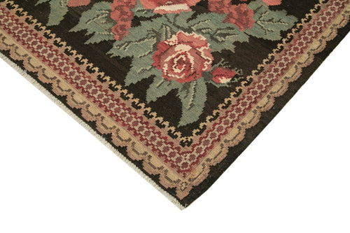 Moldovian Floral Black Floral Cotton Wool Goat Hair Handmade Rug 7'8'' x 10'10''