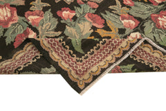 Moldovian Floral Black Floral Cotton Wool Goat Hair Handmade Rug 7'8'' x 10'10''