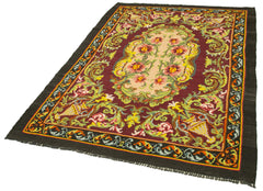Moldovian Floral Brown Floral Cotton Wool Goat Hair Handmade Rug 5'1'' x 7'1''