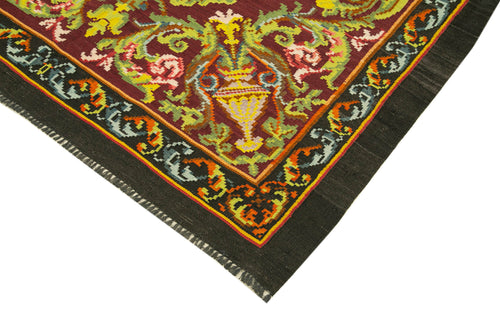 Moldovian Floral Brown Floral Cotton Wool Goat Hair Handmade Rug 5'1'' x 7'1''