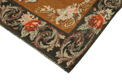 Moldovian Floral Black Floral Cotton Wool Goat Hair Handmade Rug 6'0'' x 10'3''