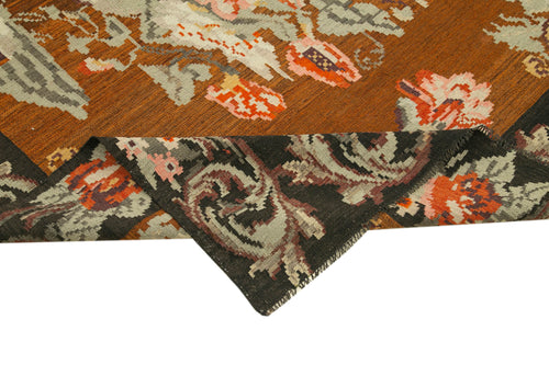 Moldovian Floral Black Floral Cotton Wool Goat Hair Handmade Rug 6'0'' x 10'3''