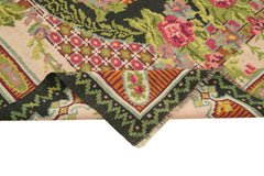 Moldovian Floral Black Floral Cotton Wool Goat Hair Handmade Rug 7'0'' x 11'8''