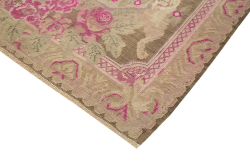 Moldovian Floral Beige Floral Cotton Wool Goat Hair Handmade Rug 7'1'' x 12'2''