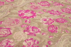 Moldovian Floral Beige Floral Cotton Wool Goat Hair Handmade Rug 7'1'' x 12'2''