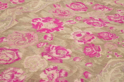 Moldovian Floral Beige Floral Cotton Wool Goat Hair Handmade Rug 7'1'' x 12'2''