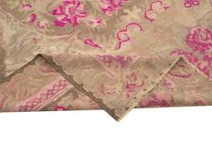 Moldovian Floral Beige Floral Cotton Wool Goat Hair Handmade Rug 7'1'' x 12'2''