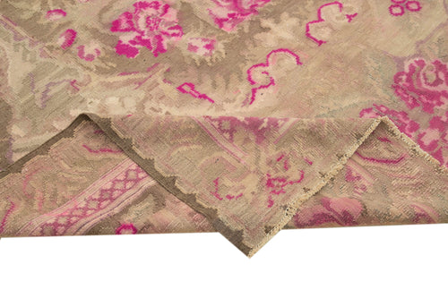 Moldovian Floral Beige Floral Cotton Wool Goat Hair Handmade Rug 7'1'' x 12'2''