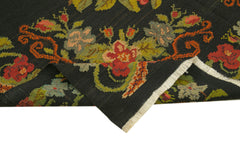 Moldovian Floral Black Floral Cotton Wool Goat Hair Handmade Rug 6'4'' x 9'7''