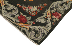 Moldovian Floral Black Floral Cotton Wool Goat Hair Handmade Rug 6'4'' x 9'7''