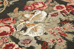 Moldovian Floral Black Floral Cotton Wool Goat Hair Handmade Rug 6'4'' x 9'7''