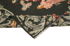Moldovian Floral Black Floral Cotton Wool Goat Hair Handmade Rug 6'4'' x 9'7''