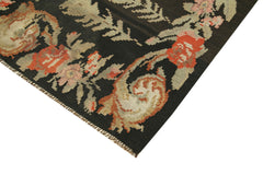 Moldovian Floral Black Floral Cotton Wool Goat Hair Handmade Rug 5'8'' x 8'5''