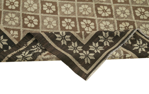 Moldovian Floral Black Floral Cotton Goat Hair Wool Handmade Area Rug 5'8'' x 12'4''