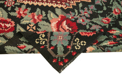 Moldovian Floral Black Floral Cotton Wool Goat Hair Handmade Rug 6'7'' x 11'1''