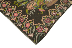 Moldovian Floral Black Floral Cotton Wool Goat Hair Handmade Rug 5'7'' x 10'1''