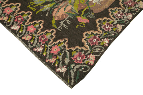 Moldovian Floral Black Floral Cotton Wool Goat Hair Handmade Rug 5'7'' x 10'1''