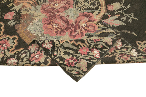 Moldovian Floral Black Floral Cotton Wool Goat Hair Handmade Rug 5'7'' x 10'1''