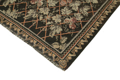Moldovian Floral Black Floral Cotton Goat Hair Wool Handmade Area Rug 5'10'' x 11'9''