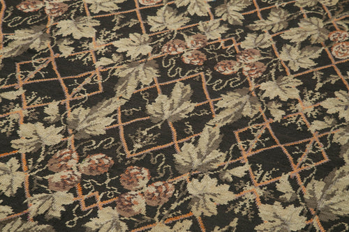 Moldovian Floral Black Floral Cotton Goat Hair Wool Handmade Area Rug 5'10'' x 11'9''