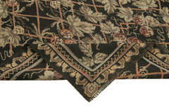 Moldovian Floral Black Floral Cotton Goat Hair Wool Handmade Area Rug 5'10'' x 11'9''