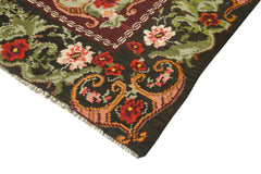 Moldovian Floral Black Floral Cotton Wool Goat Hair Handmade Rug 6'5'' x 9'3''
