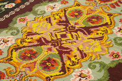 Moldovian Floral Black Floral Cotton Wool Goat Hair Handmade Rug 6'5'' x 9'3''