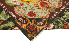 Moldovian Floral Black Floral Cotton Wool Goat Hair Handmade Rug 6'5'' x 9'3''