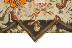 Moldovian Floral Black Floral Cotton Wool Goat Hair Handmade Rug 5'10'' x 10'5''