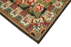 Moldovian Floral Black Floral Cotton Wool Goat Hair Handmade Rug 6'4'' x 11'2''