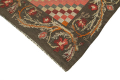 Moldovian Floral Brown Floral Cotton Wool Goat Hair Handmade Rug 5'3'' x 10'0''