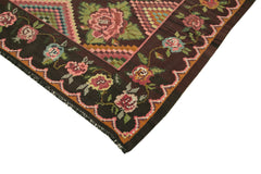 Moldovian Floral Black Floral Cotton Wool Goat Hair Handmade Rug 6'4'' x 9'6''