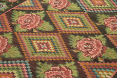 Moldovian Floral Black Floral Cotton Wool Goat Hair Handmade Rug 6'4'' x 9'6''