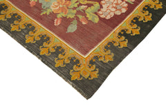 Moldovian Floral Black Floral Cotton Wool Goat Hair Handmade Rug 6'3'' x 8'6''