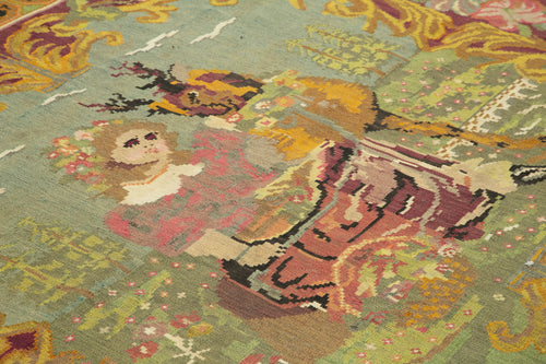 Moldovian Floral Black Floral Cotton Wool Goat Hair Handmade Rug 6'3'' x 8'6''