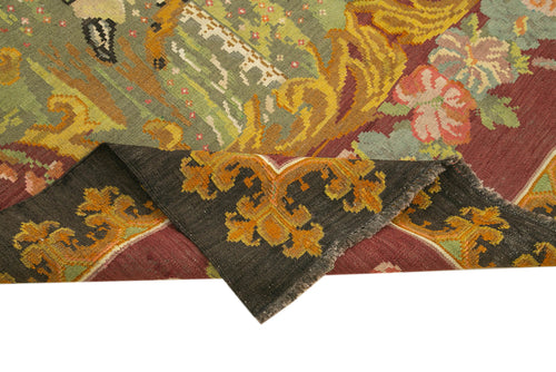 Moldovian Floral Black Floral Cotton Wool Goat Hair Handmade Rug 6'3'' x 8'6''