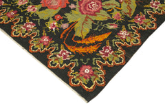 Moldovian Floral Black Floral Cotton Wool Goat Hair Handmade Rug 6'9'' x 8'6''