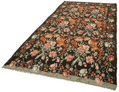 Moldovian Floral Black Floral Cotton Goat Hair Wool Handmade Area Rug 5'3'' x 10'5''